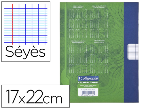 CAHIER CLAIREF. BROUILLON 96P 17X22CM SEYES COLORIS VERT