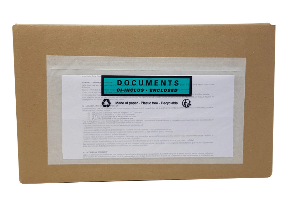 POCHETTE  PORTE-DOC. TRANSP. 110MM x 220MM AUTO ADHESIVE (100)