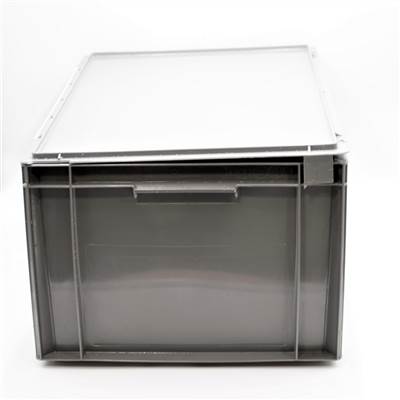 CAISSE PLASTIQUE GRIS 54L PLEINE+COUVERCLE