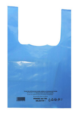 SAC PLASTIQUE ALIMENTAIRE BRETELLES PEBD 50µ BLEU 26+12X45 PM