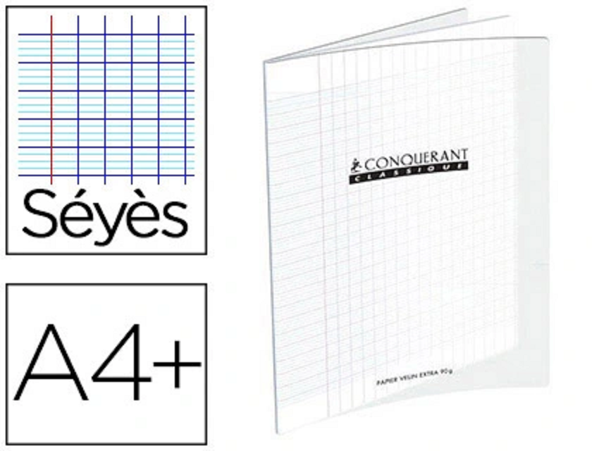 CAHIER CONQ INCOLORE 96P PIQUE A4 SEYES 90GRS