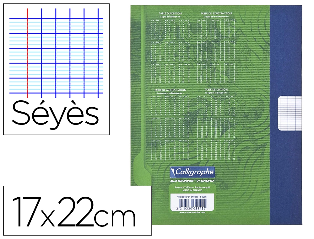 CAHIER CLAIREF. BROUILLON 96P 17X22CM SEYES COLORIS VERT