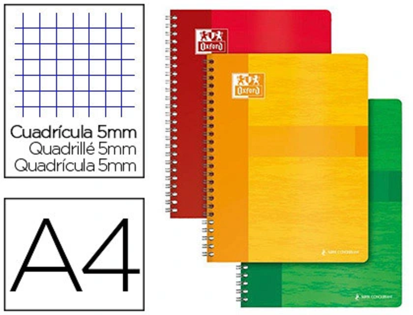 CAHIER CLAIREF. 180P SPIRALE A4 QUADRILL 5X5  90GRS