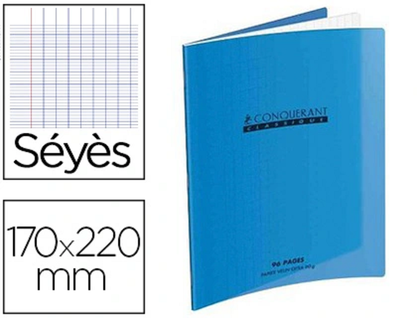CAHIER CONQ BLEU 96P PIQUE 17X22 SEYES 90GRS